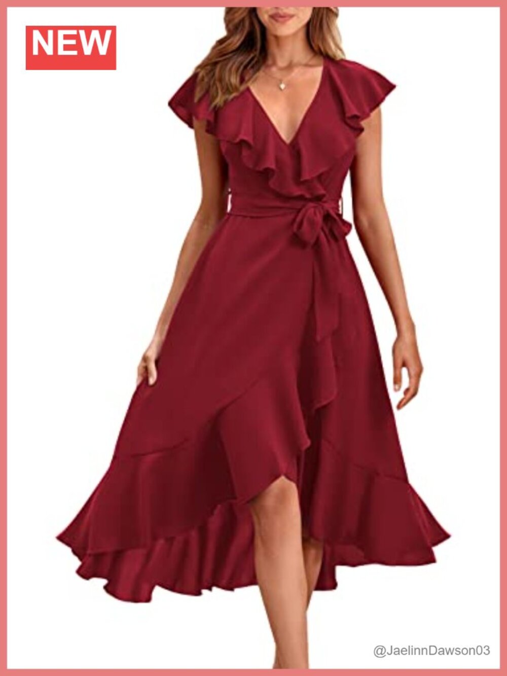 Women's Summer Midi Dress Cross V Neck Short Sleeve Ruffle Hem Beach Casual
